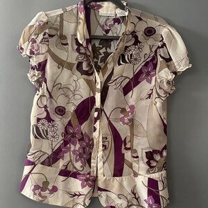 Worthington women’s Floral Print size 12 blouse Purple and Cream layering spring